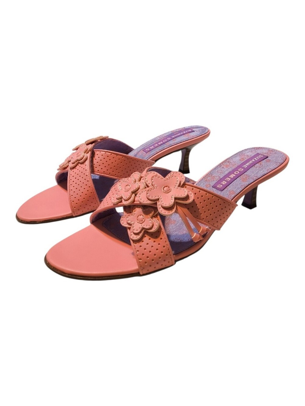 Vintage Y2K Suzanne Somers Pink Floral Kitten Heel Mules- Slide Sandals - NIB